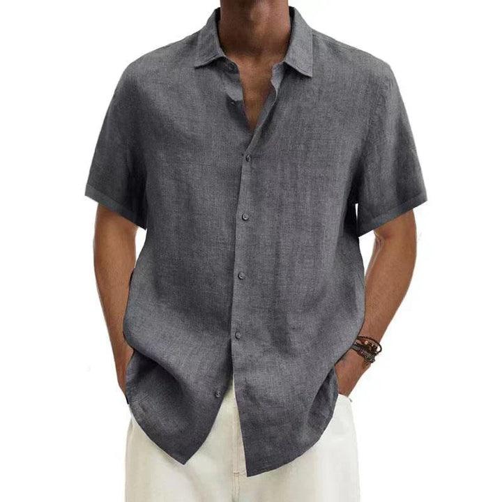 "Mens linen button-down shirt, breathable & stylish, classic design, white color, long sleeves, perfect for casual or formal 