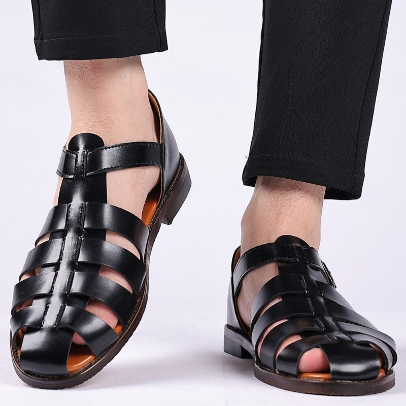 Men's premium leather sandals, sleek design, versatile colors, perfect for comfort and style in warm weather occasions.