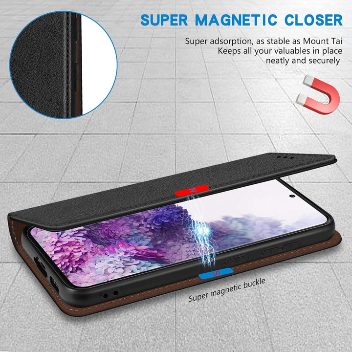 Men's retro leather wallet case for Samsung Galaxy with card slots, cash pocket, PU leather, magnetic closure, elegant design