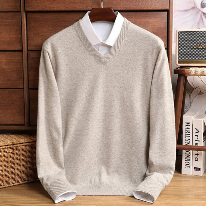 "Men's soft Merino V-Neck sweater, sleek modern design, ultra-comfortable fit, essential for style-conscious wardrobes."