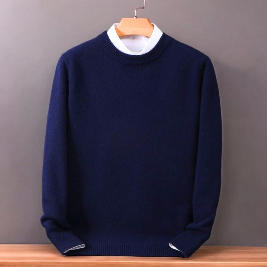 "Men's ultra-soft Whitby cashmere sweater, premium fit, in classic color, showcasing luxurious texture and cozy warmth."
