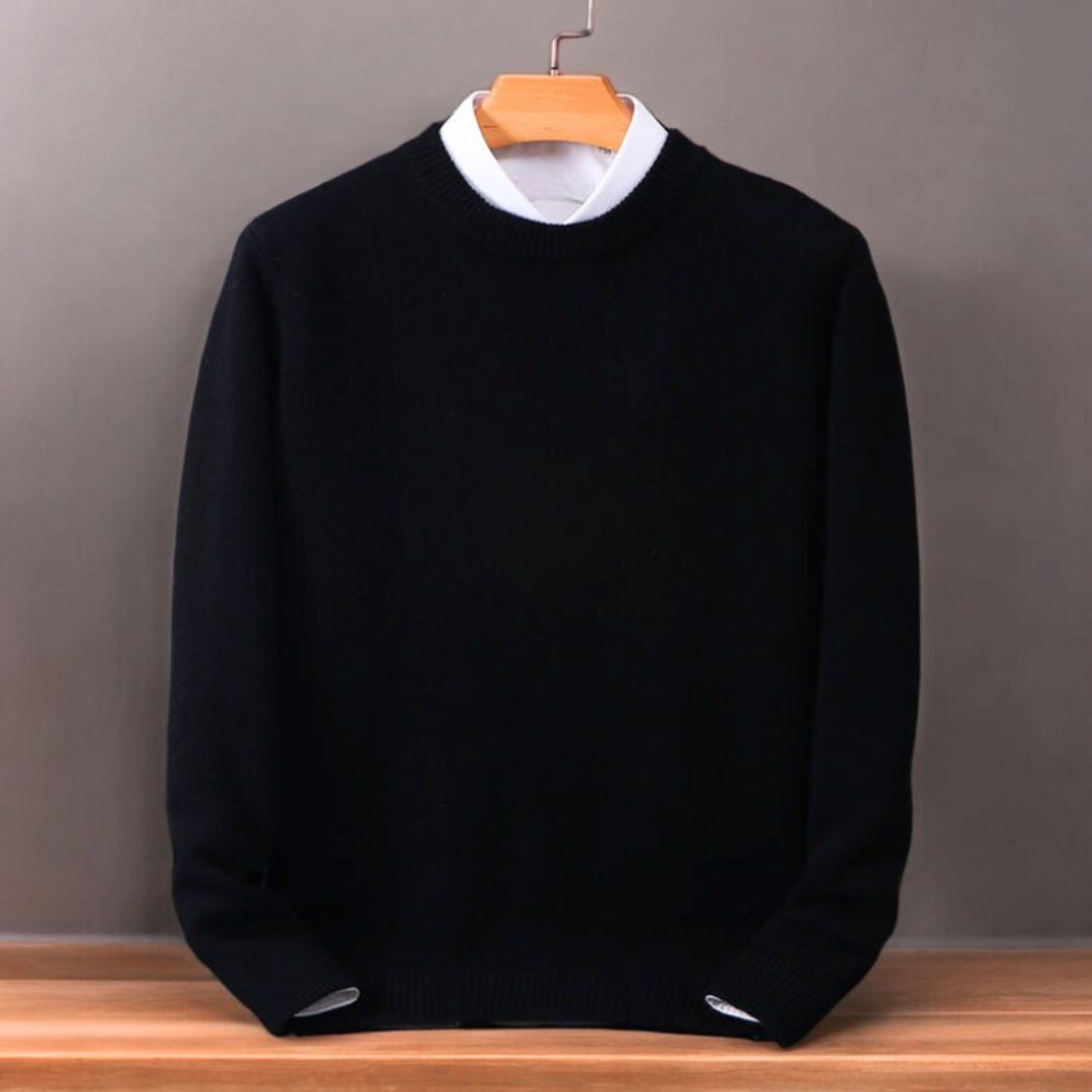 "Men's ultra-soft Whitby cashmere sweater, premium fit, in classic color, showcasing luxurious texture and cozy warmth."