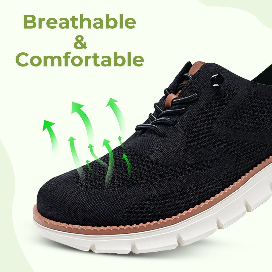 "Men's urban shoes with breathable soles and comfort fit, available in black, blue, brown, khaki, olive, and white."