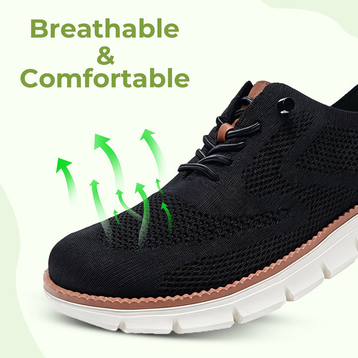 "Men's urban shoes with breathable soles and comfort fit, available in black, blue, brown, khaki, olive, and white."