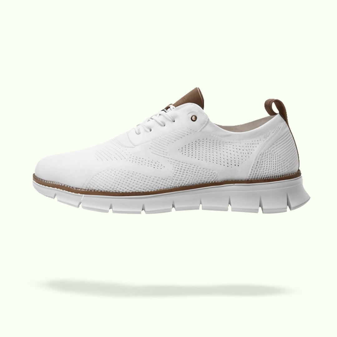 "Men's urban shoes with breathable soles and comfort fit, available in black, blue, brown, khaki, olive, and white."