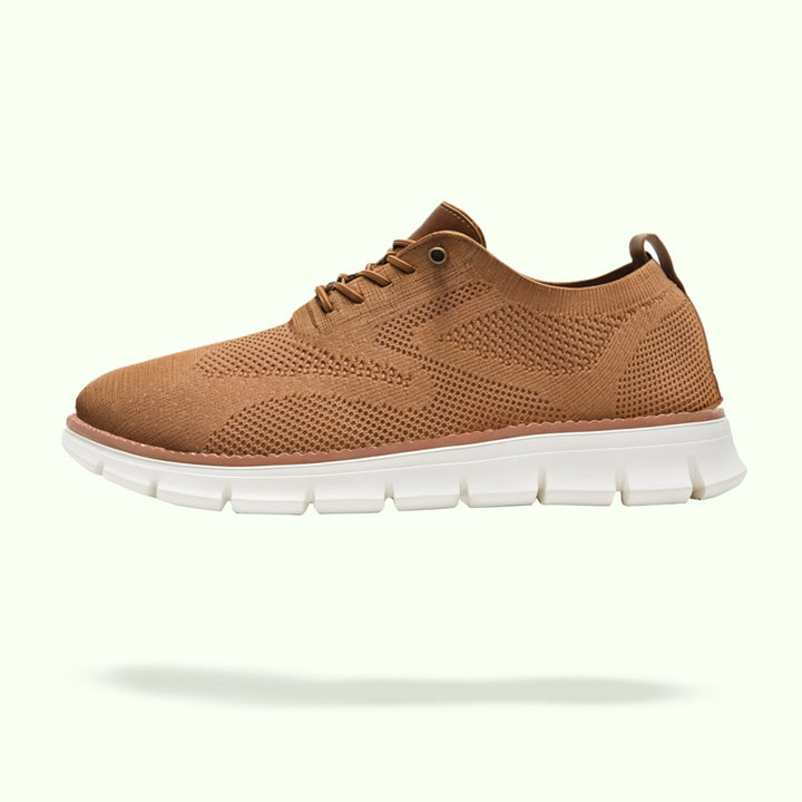 "Men's urban shoes with breathable soles and comfort fit, available in black, blue, brown, khaki, olive, and white."