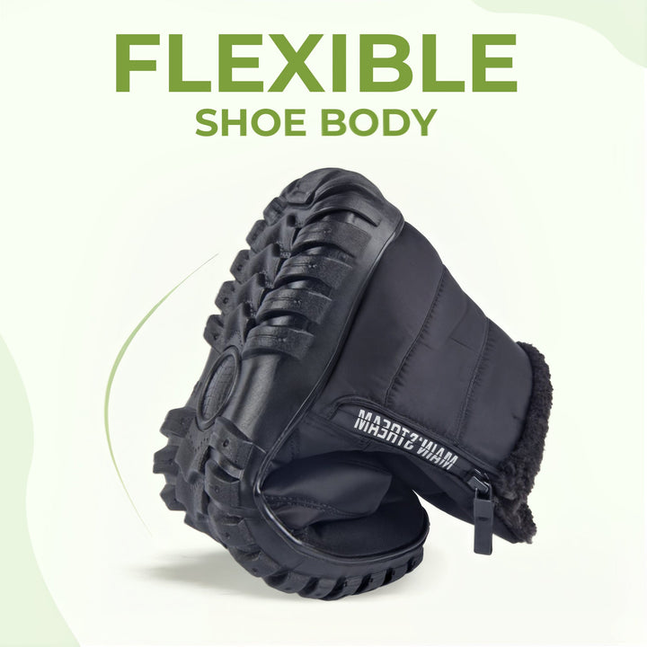 "Men's warm zipper shoes, cotton insole, black leather, water-resistant, ensures comfort and warmth in cold weather."