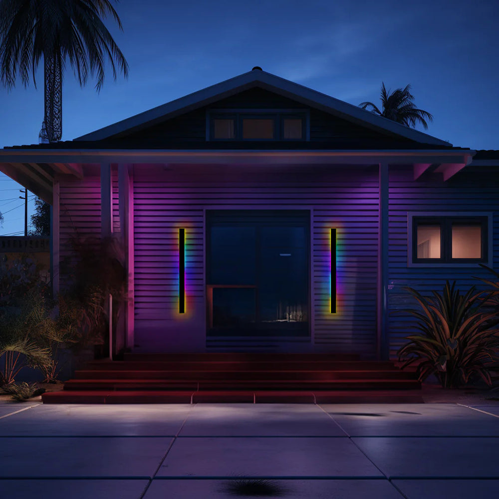 "Modern IP65 waterproof outdoor wall lamp, minimalist design, metal frame, LED lighting, ideal for weather resistance."