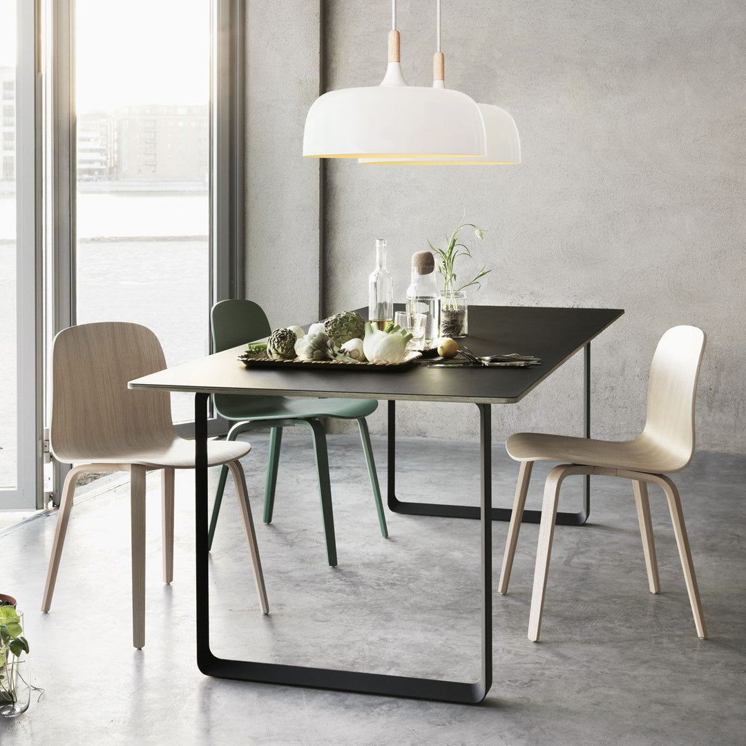 "Modern Nordic metal pendant light with timber top, matt black and white finish, E27, ideal for contemporary interiors."