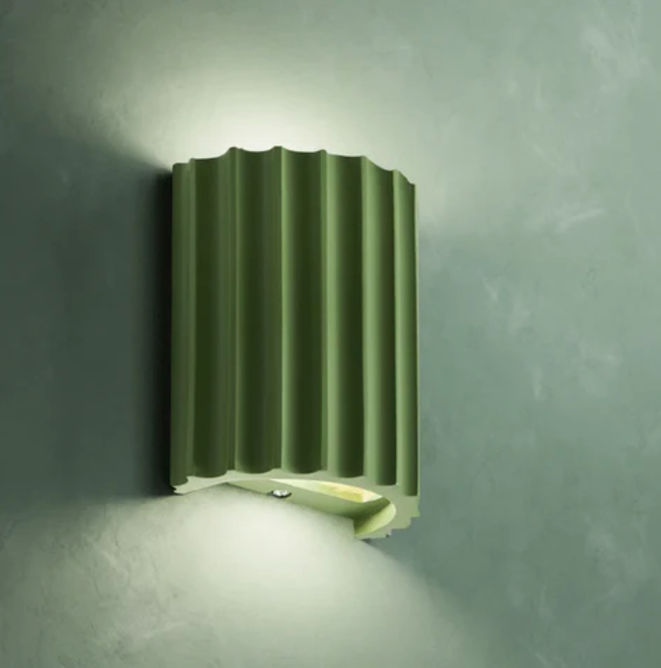Modern resin wall lamp with artistic design, soft LED lighting, in white, green, grey, or orange for stylish home decor.