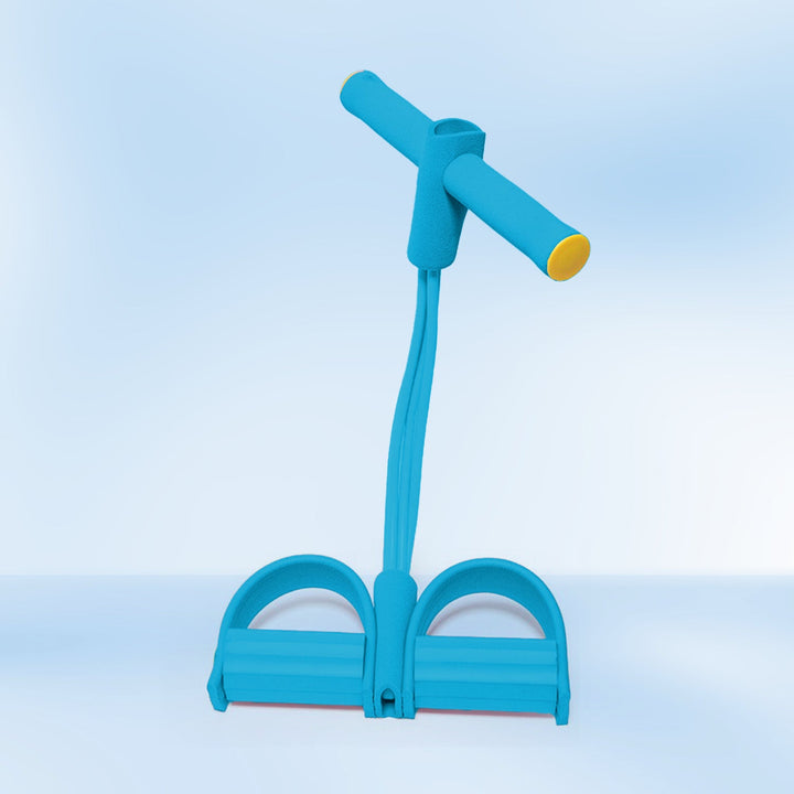 "Multi-Function resistance band with foam handles, vibrant colors, durable latex, enhancing home exercise versatility."