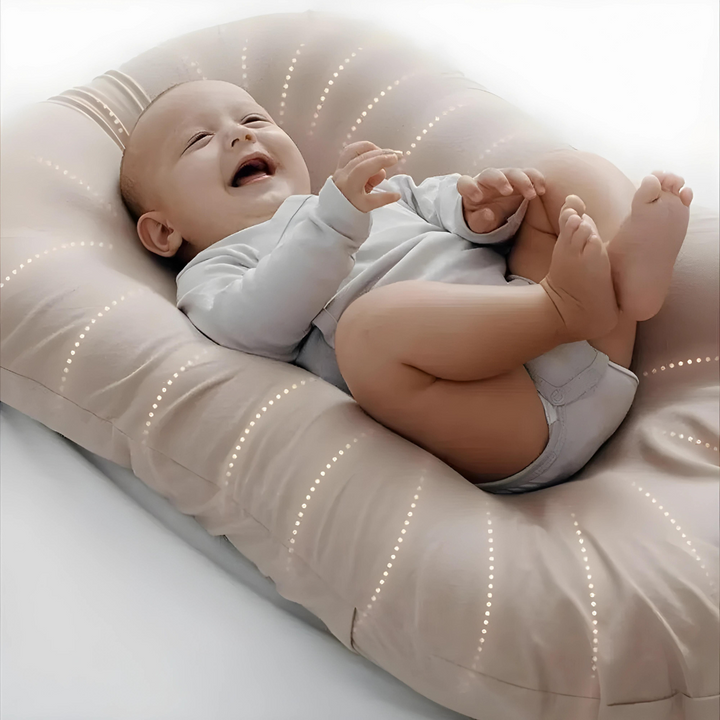 Orthopaedic baby pillow with breathable fabric, prevents flat head, supports alignment, and is perfect for baby sleep.