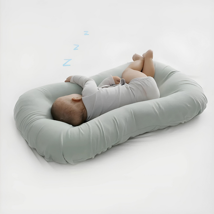 Orthopaedic baby pillow with breathable fabric, prevents flat head, supports alignment, and is perfect for baby sleep.
