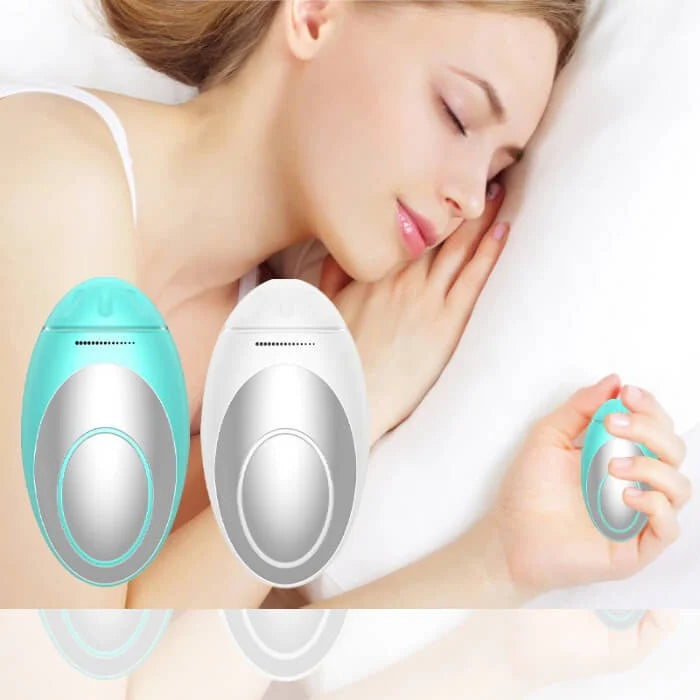 "Portable Sleep Aid Device in calming Green, sleek design for insomnia relief, improving sleep quality and ease of use."