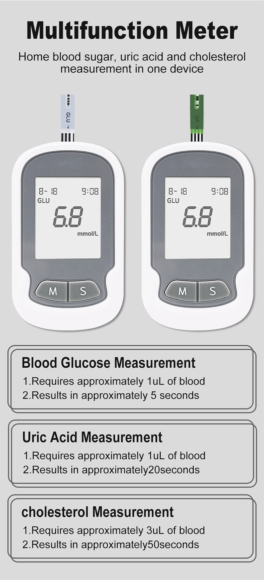 "Portable cholesterol test kit for home use; compact device with test strips and lancets for easy heart health monitoring."