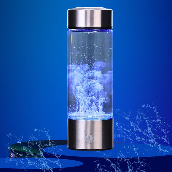Portable hydrogen water bottle generator with electrolysis technology, clear durable design, and 450mL capacity for health.