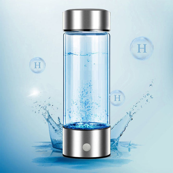 Portable hydrogen water bottle generator with electrolysis technology, clear durable design, and 450mL capacity for health.
