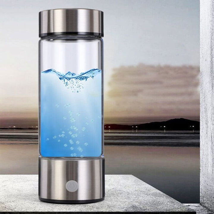 Portable hydrogen water bottle generator with electrolysis technology, clear durable design, and 450mL capacity for health.