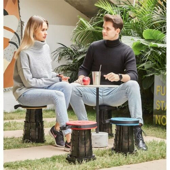 "Portable retractable telescopic camping chair, adjustable height, collapsible design, ideal for camping, fishing, travel use