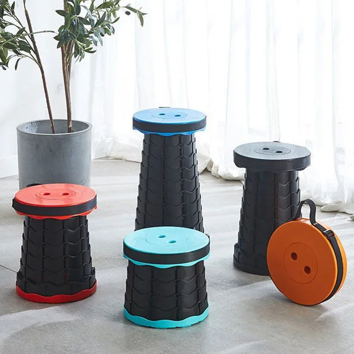 "Portable retractable telescopic camping chair, adjustable height, collapsible design, ideal for camping, fishing, travel use