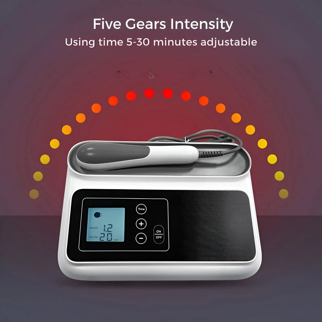 "Portable ultrasound therapy device for pain relief with sleek design, ideal for muscle recovery, home use, and travel."