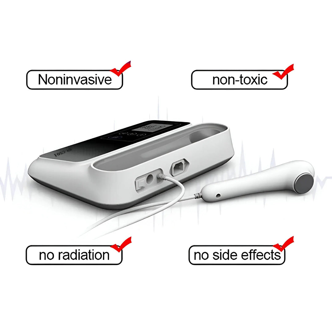 "Portable ultrasound therapy device for pain relief with sleek design, ideal for muscle recovery, home use, and travel."
