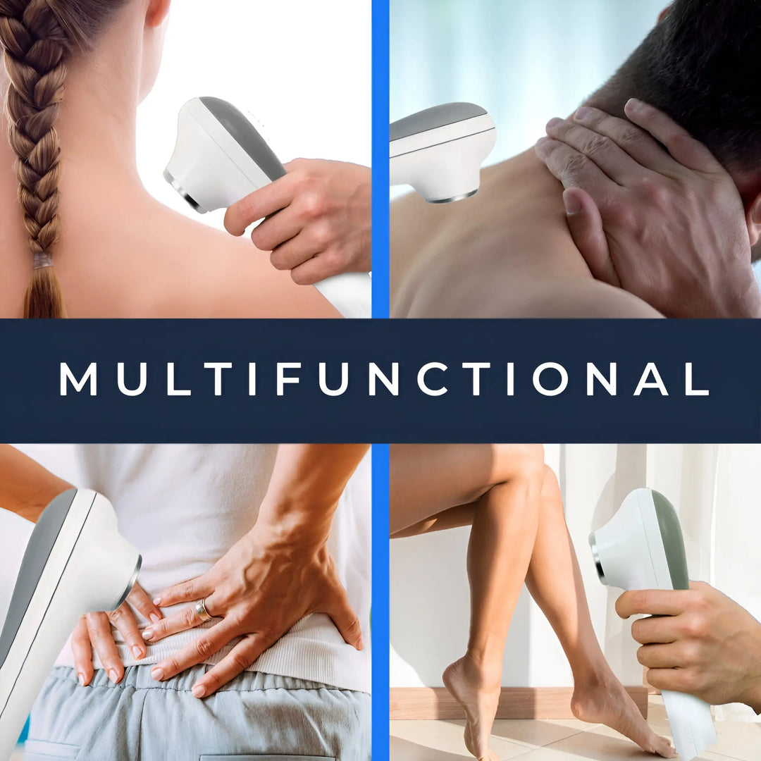 "Portable ultrasound therapy device for pain relief with sleek design, ideal for muscle recovery, home use, and travel."