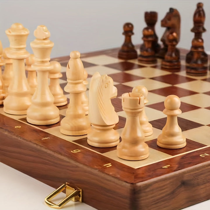 Premium Wooden Chess Set with classic design, crafted from solid wood, featuring rich details and timeless elegance.