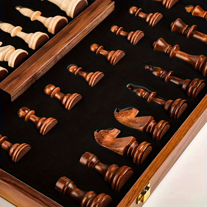 Premium Wooden Chess Set with classic design, crafted from solid wood, featuring rich details and timeless elegance.