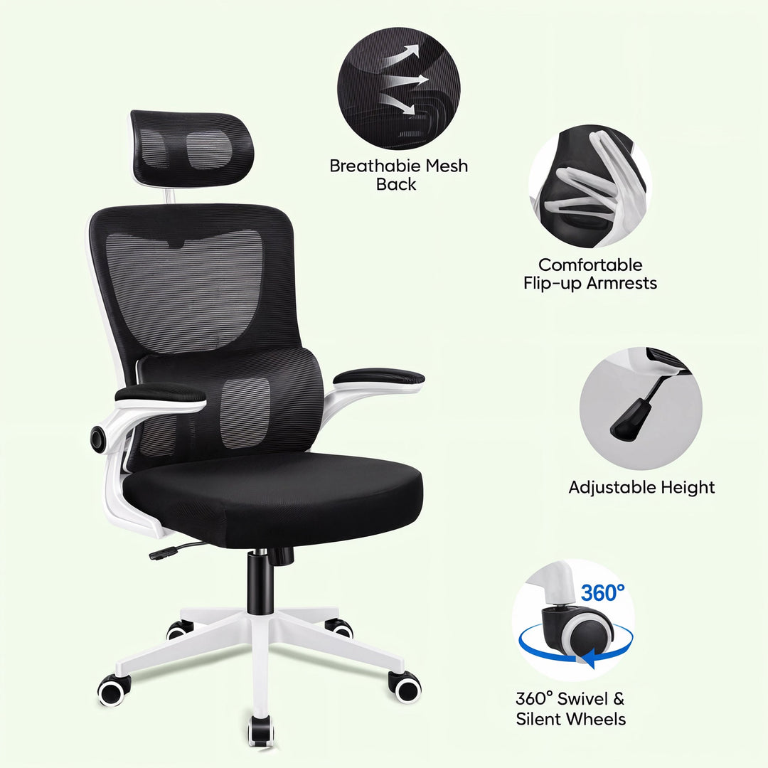 "Premium black mesh office chair with adjustable headrest and ergonomic design for maximum comfort and ventilation."