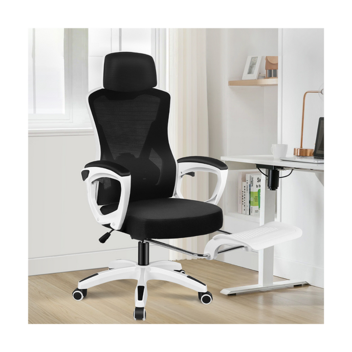 "Premium black mesh office chair with adjustable headrest and ergonomic design for maximum comfort and ventilation."
