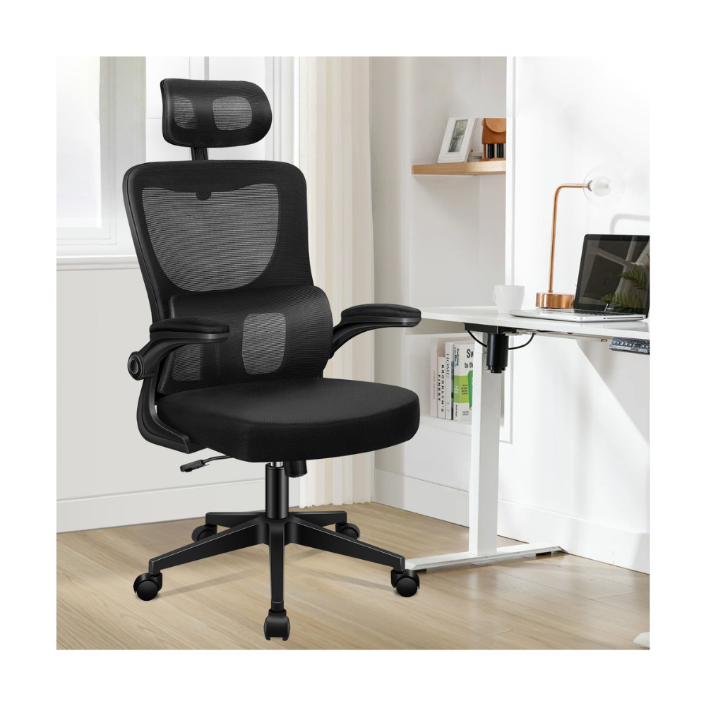 "Premium black mesh office chair with adjustable headrest and ergonomic design for maximum comfort and ventilation."