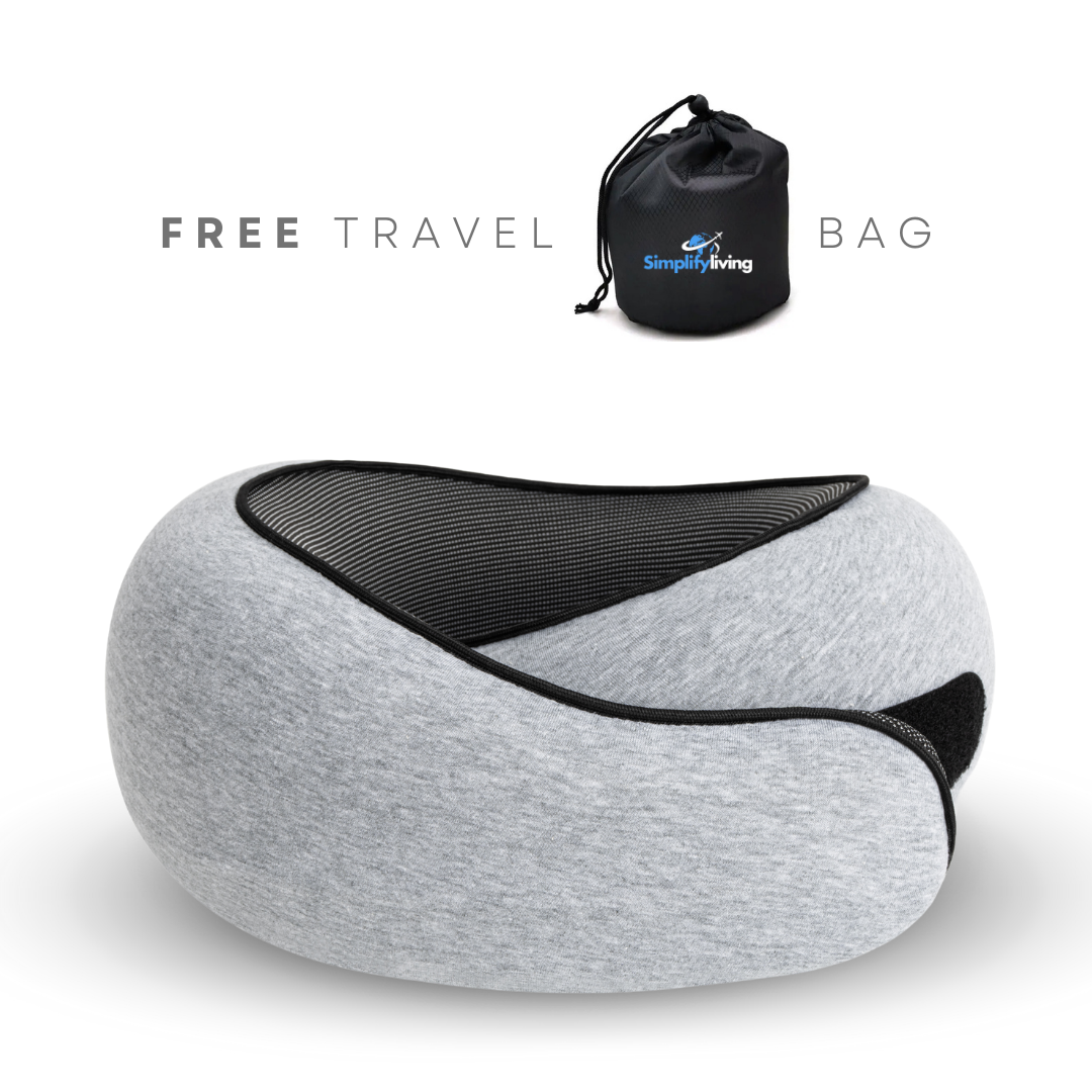 "Premium memory foam travel pillow, ergonomic neck support, sleek design, ideal for unisex comfort on-the-go."
