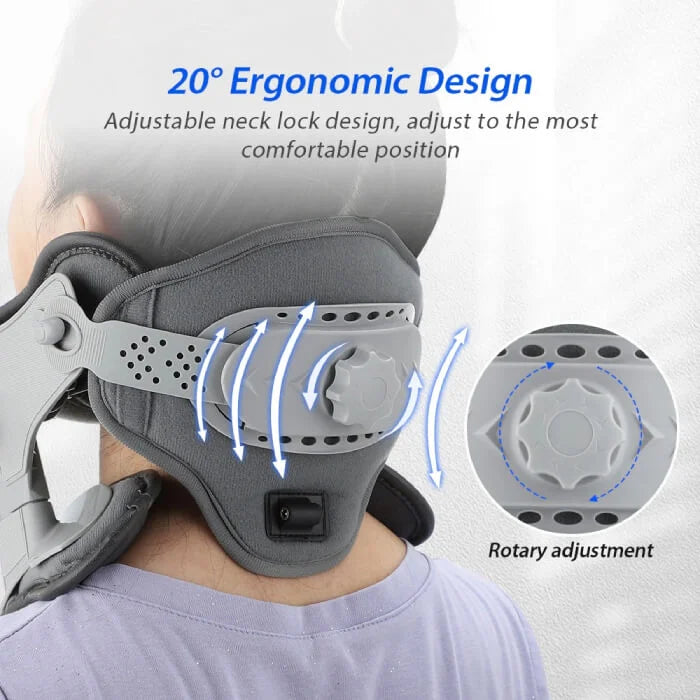 "Professional neck traction device with heat therapy, ergonomic design, supports neck posture, promotes relaxation and pain r