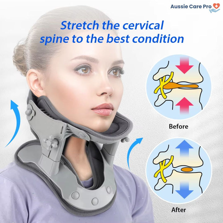 "Professional neck traction device with heat therapy, ergonomic design, supports neck posture, promotes relaxation and pain r