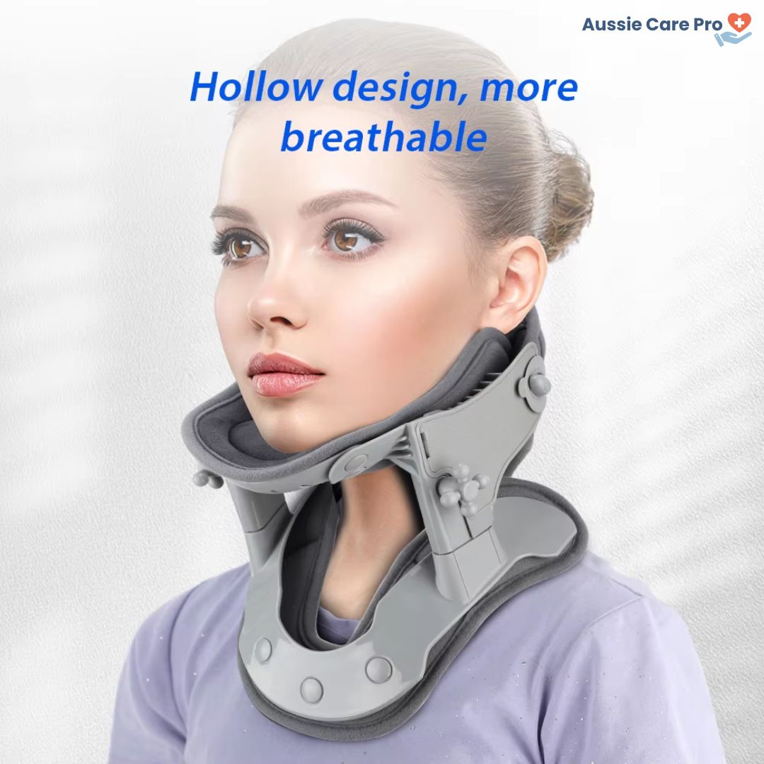 "Professional neck traction device with heat therapy, ergonomic design, supports neck posture, promotes relaxation and pain r