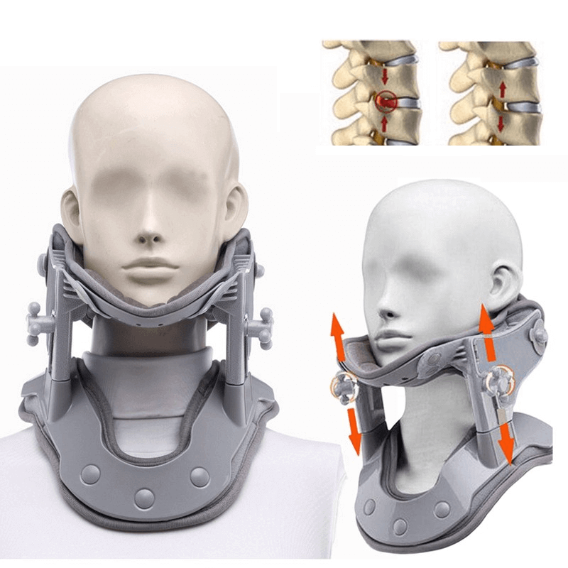 "Professional neck traction device with heat therapy, ergonomic design, supports neck posture, promotes relaxation and pain r