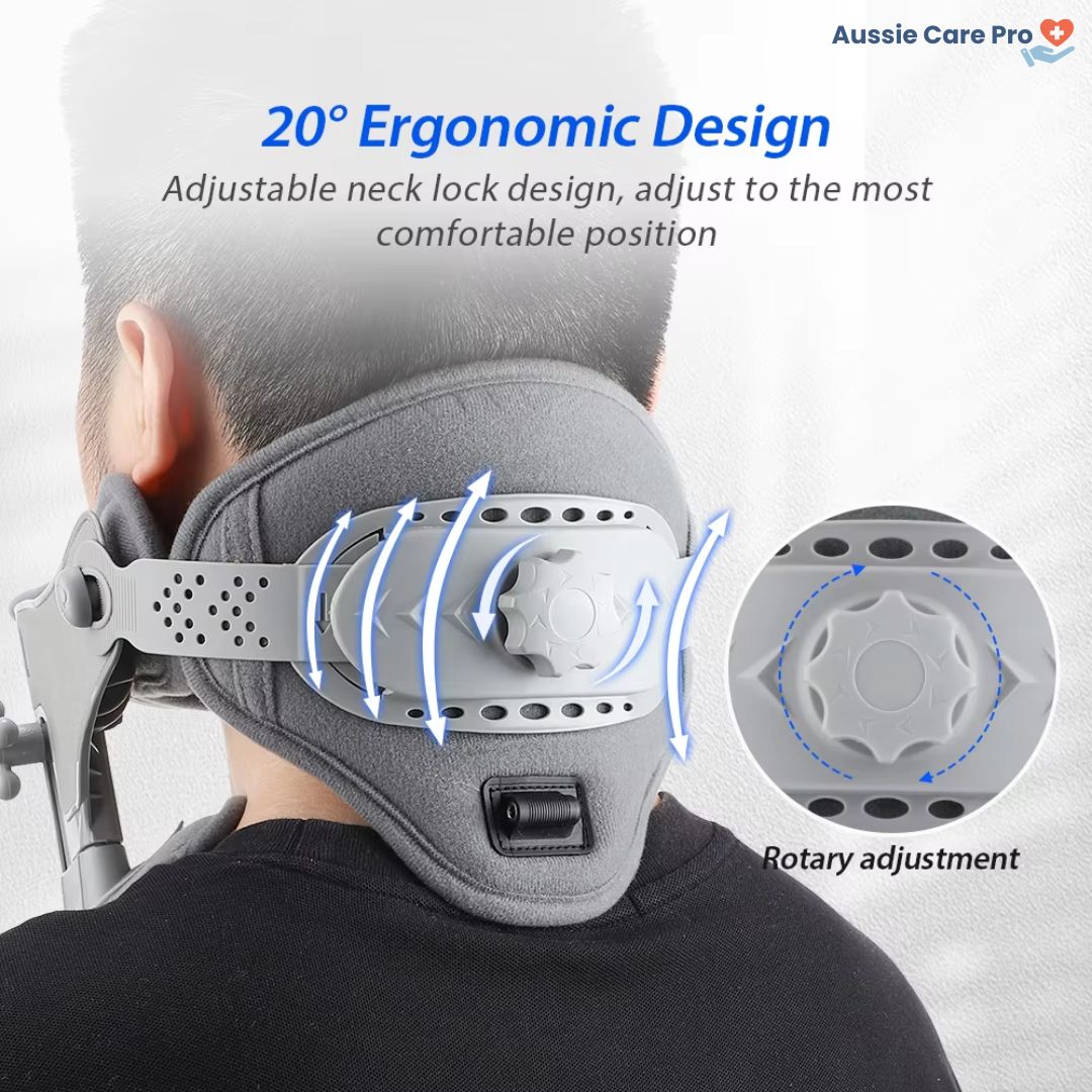 "Professional neck traction device with heat therapy, ergonomic design, supports neck posture, promotes relaxation and pain r