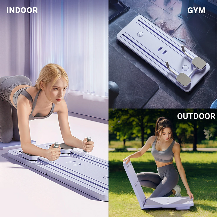 "Purple Pilates reformer set for all fitness levels, enhances core strength and flexibility, ideal for home or office use."