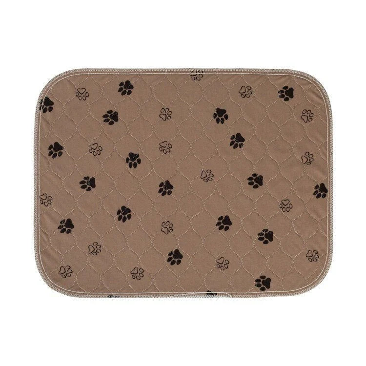 Reusable dog pee pad with paw and bone pattern, thick absorbent layer, eco-friendly, washable, ideal for pet use.