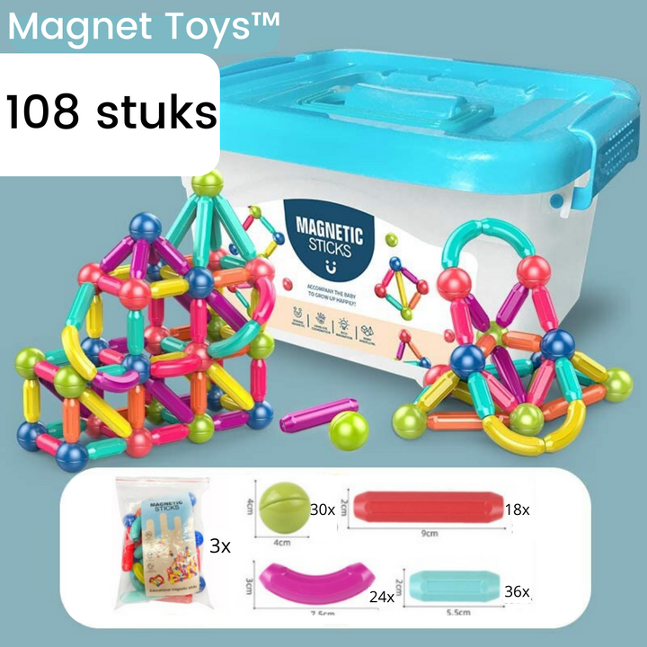 Set of colorful magnetic building blocks for kids, designed to create various shapes and encourage creative play.
