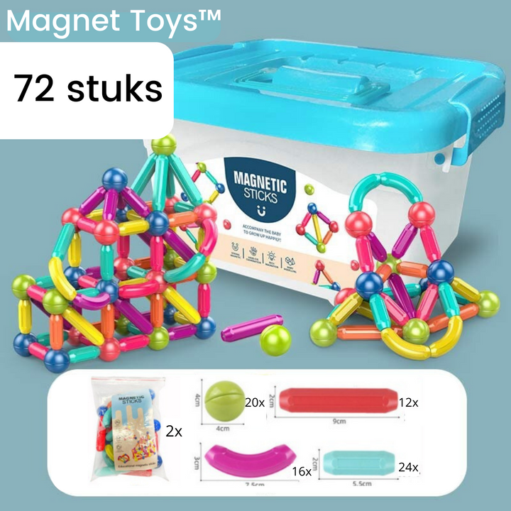 Set of colorful magnetic building blocks for kids, designed to create various shapes and encourage creative play.