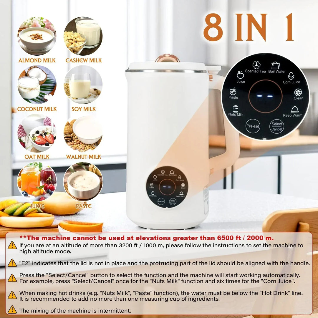 "Sleek NutriBlend 8-in-1 Milk Maker, 1000ml, crafting almond, oat, soy milk. Versatile kitchen appliance, modern design."