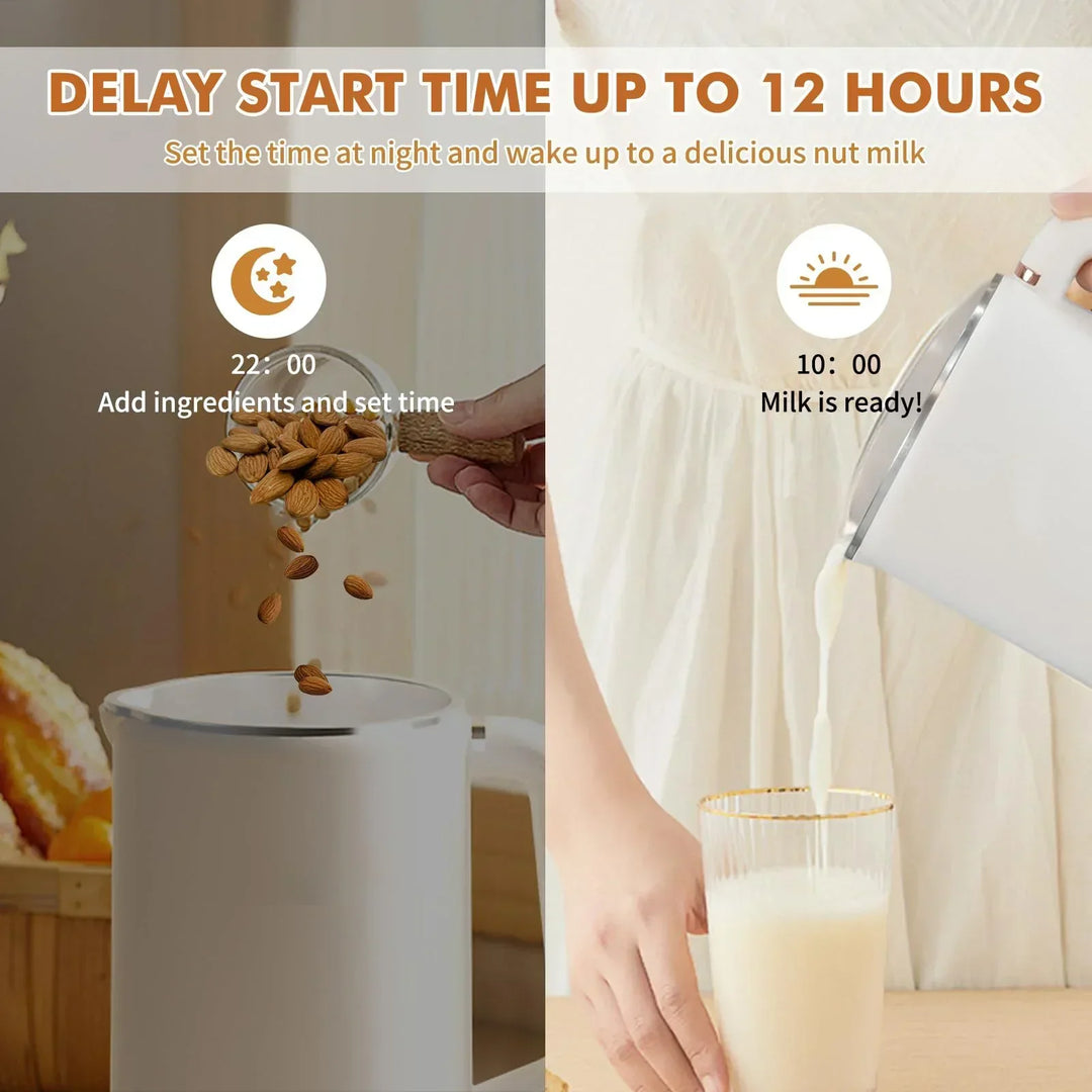 "Sleek NutriBlend 8-in-1 Milk Maker, 1000ml, crafting almond, oat, soy milk. Versatile kitchen appliance, modern design."