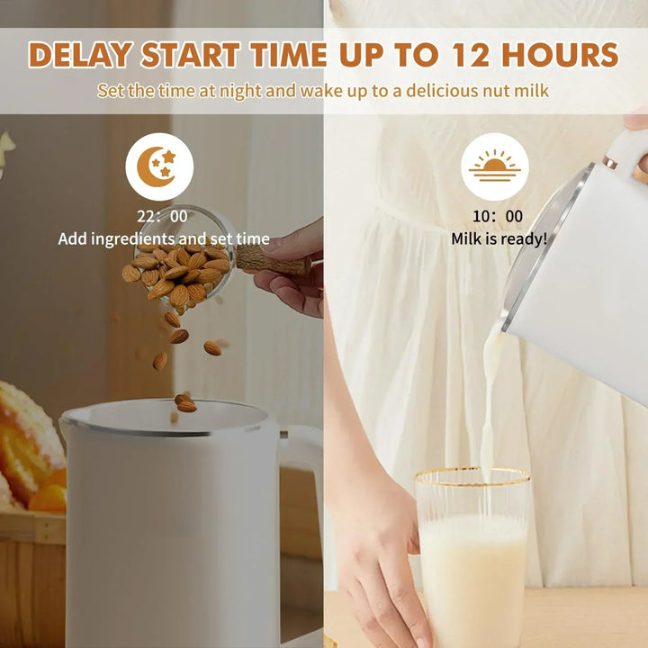 "Sleek NutriBlend 8-in-1 Milk Maker, 1000ml, crafting almond, oat, soy milk. Versatile kitchen appliance, modern design."