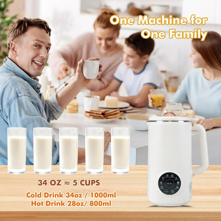 "Sleek NutriBlend 8-in-1 Milk Maker, 1000ml, crafting almond, oat, soy milk. Versatile kitchen appliance, modern design."