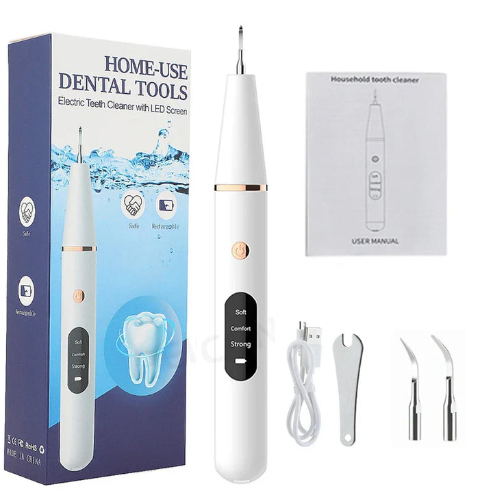 "Sleek women's ultrasonic tooth cleaner for plaque removal, featuring advanced design and technology for oral hygiene."