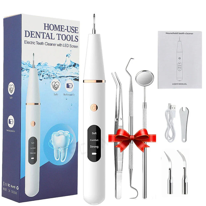 "Sleek women's ultrasonic tooth cleaner for plaque removal, featuring advanced design and technology for oral hygiene."