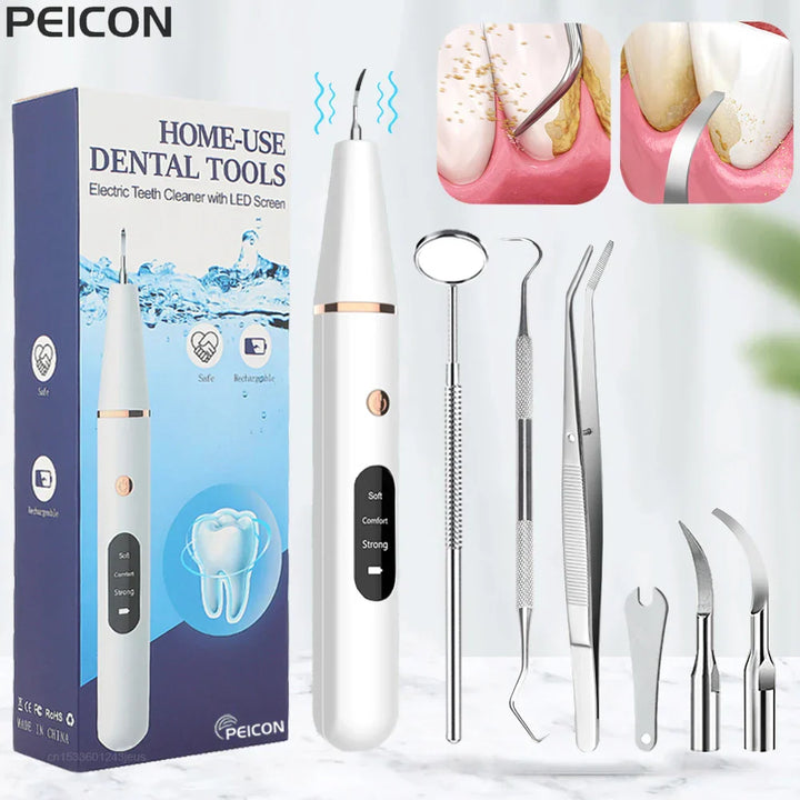 "Sleek women's ultrasonic tooth cleaner for plaque removal, featuring advanced design and technology for oral hygiene."