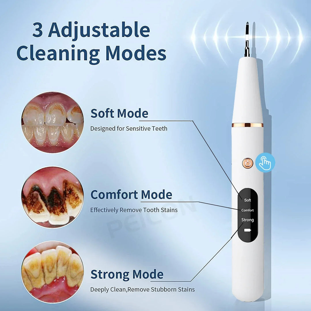 "Sleek women's ultrasonic tooth cleaner for plaque removal, featuring advanced design and technology for oral hygiene."